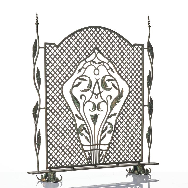 Antti Hakkarainen, attributed to, a fire screen, Taidetakomo Antti Hakkarainen, patinated metal, Finland probably 1920s.