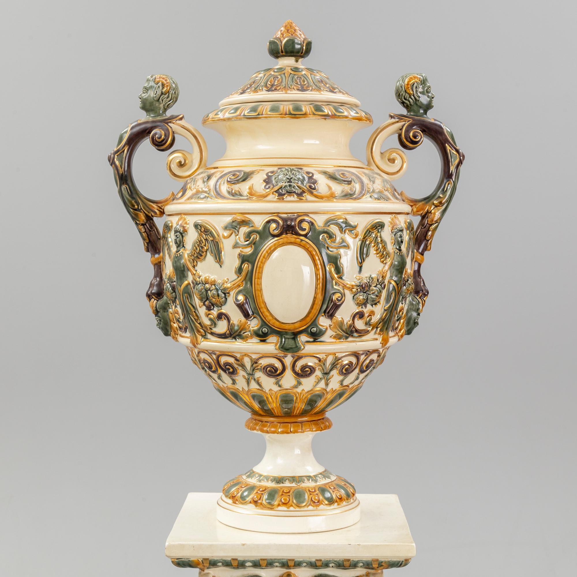 A cermic pedestal and urn from Rörstrand, late 20th Century.