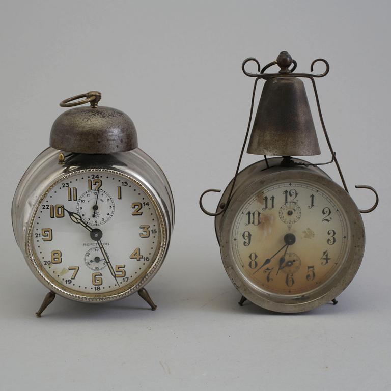 Two alarm clocks, first half of the 20th century.