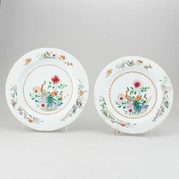 A set of two famille rose "double peacock" serving dishes, Qing dynasty, Qianlong (1736-95).