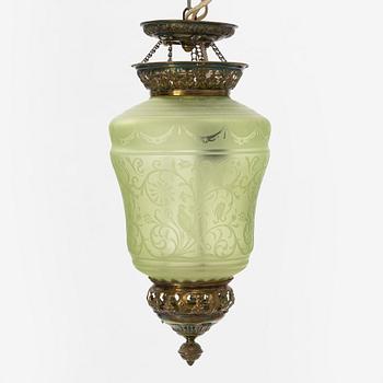 A candle light glass ceiling lamp, Late 19th century.