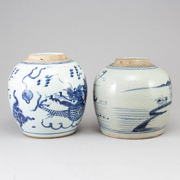 Two blue and white jars, Qing dynasty, 18-19th century.