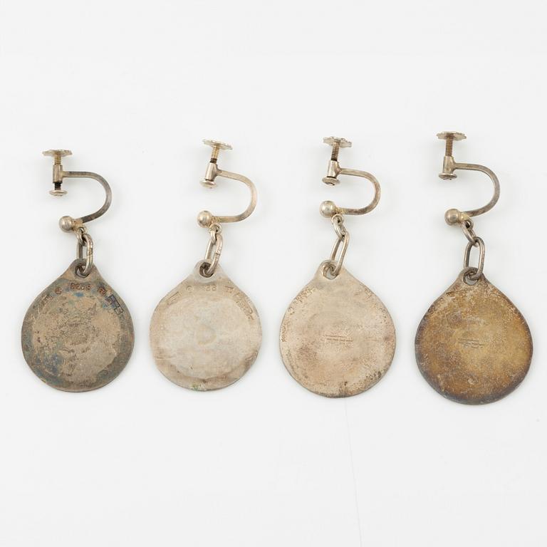 Lars Arby, three pairs of earrings, sterling silver and enamel, Gothenburg 1967 and 1969.