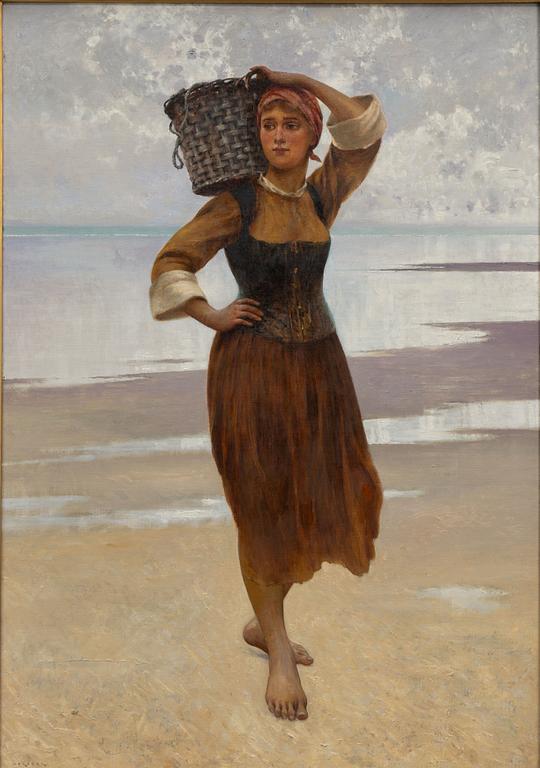 August Hagborg, Musselplockerska på strand.