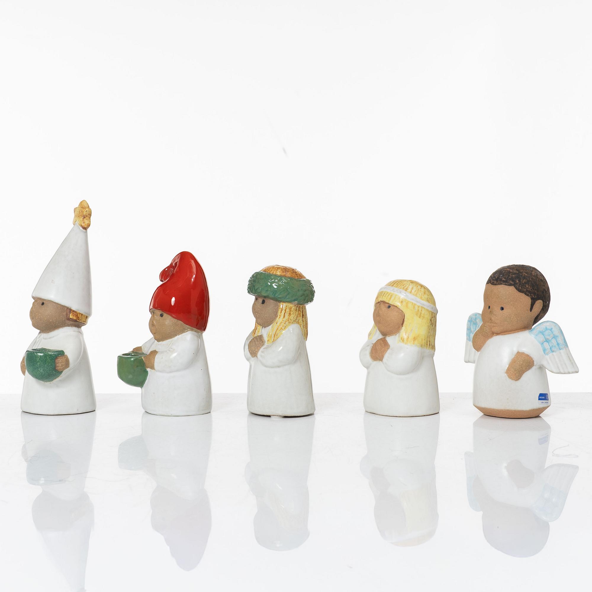 Lisa Larson, a set of five stoneware figurines, including from the series 'Adventsbarn', Gustavsberg.