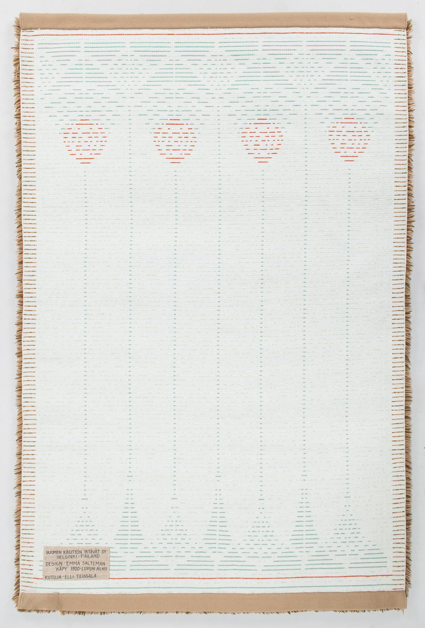 Emma Saltzman, ryarug for Friends of Finnish Handicraft. Circa 180 x 120 cm.