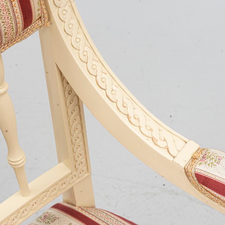 A dining group, 9 pieces, Gustavian style, second half of the 20th century.