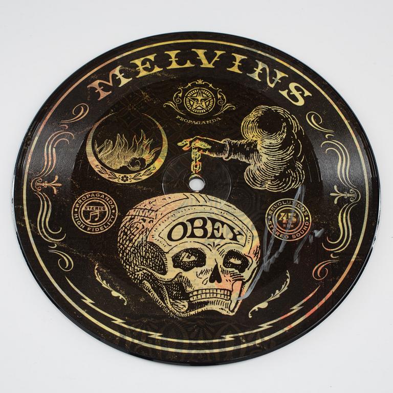 SHEPARD "OBEY" FAIREY, signed rare split 7", picture disc. Ed 100. (Melvins).