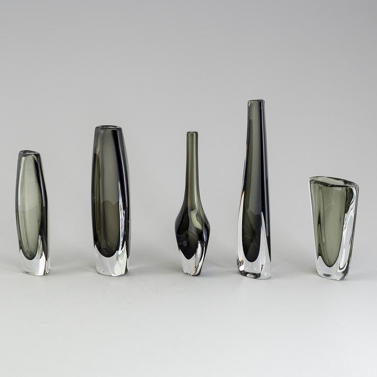 NILS LANDBERG, vaser, 5 st, Orrefors, signerade, 1900-talets mitt.