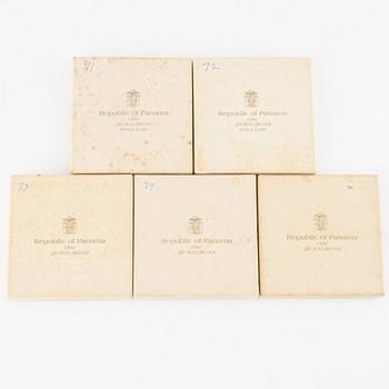 Silvermynt, 5 st, 20 Balboas, Republica de Panama, 1971, 1972, 1973, 1974, 1975.