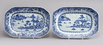 UNDERFAT, 2 st samt STEKFAT, porslin, Kina, 1700-tal.