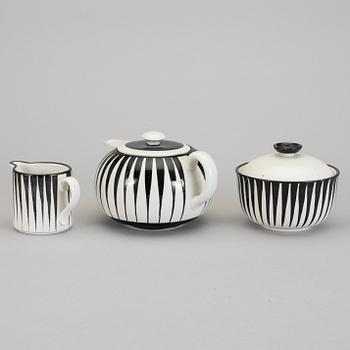 A "Zebra" tea pot, sugar bowl and creamer by Eugene Trost for Upsala-Ekeby Gefle, 1955-67.