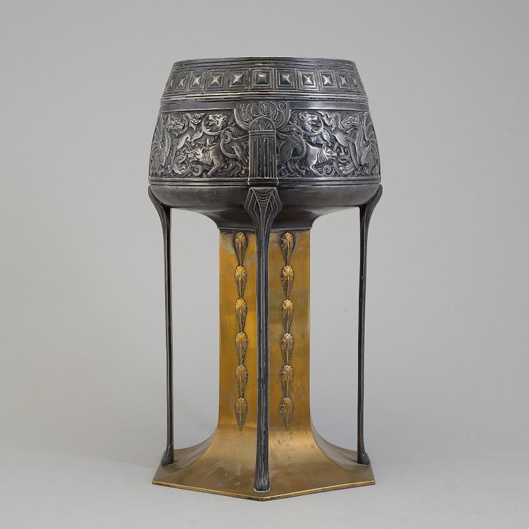 A early 20th century Jugend Wurttembergische Metallwarenfabrik (WMF) EPNS vase from Germany.