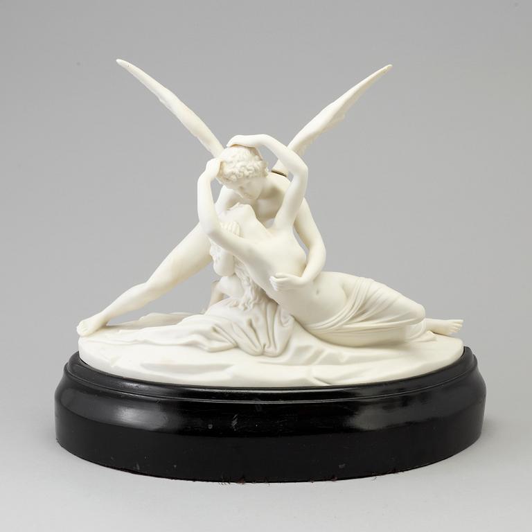 SKULPTUR, parian. "Amor och Psyke", Gustafsberg, 1910/20-tal.