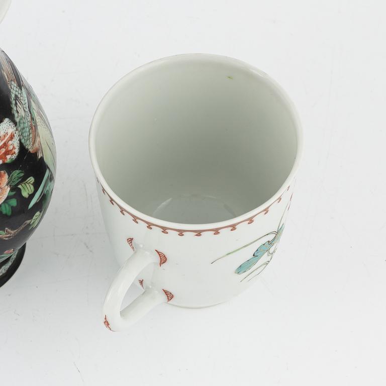 Vas, kopp samt vinkopp, 3 delar, Kina, bl a Qianlong (1736-95).