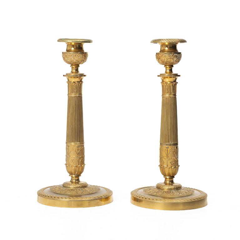 Candlesticks, a pair, Empire style, 20th century.