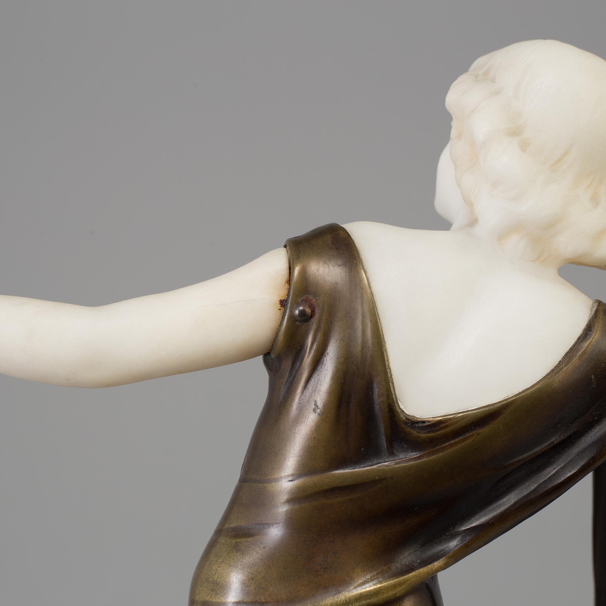 Unknown artist, a 20th century sculpture "Dancer with castanets", patinated bronze on marble bace, signed Blancz.