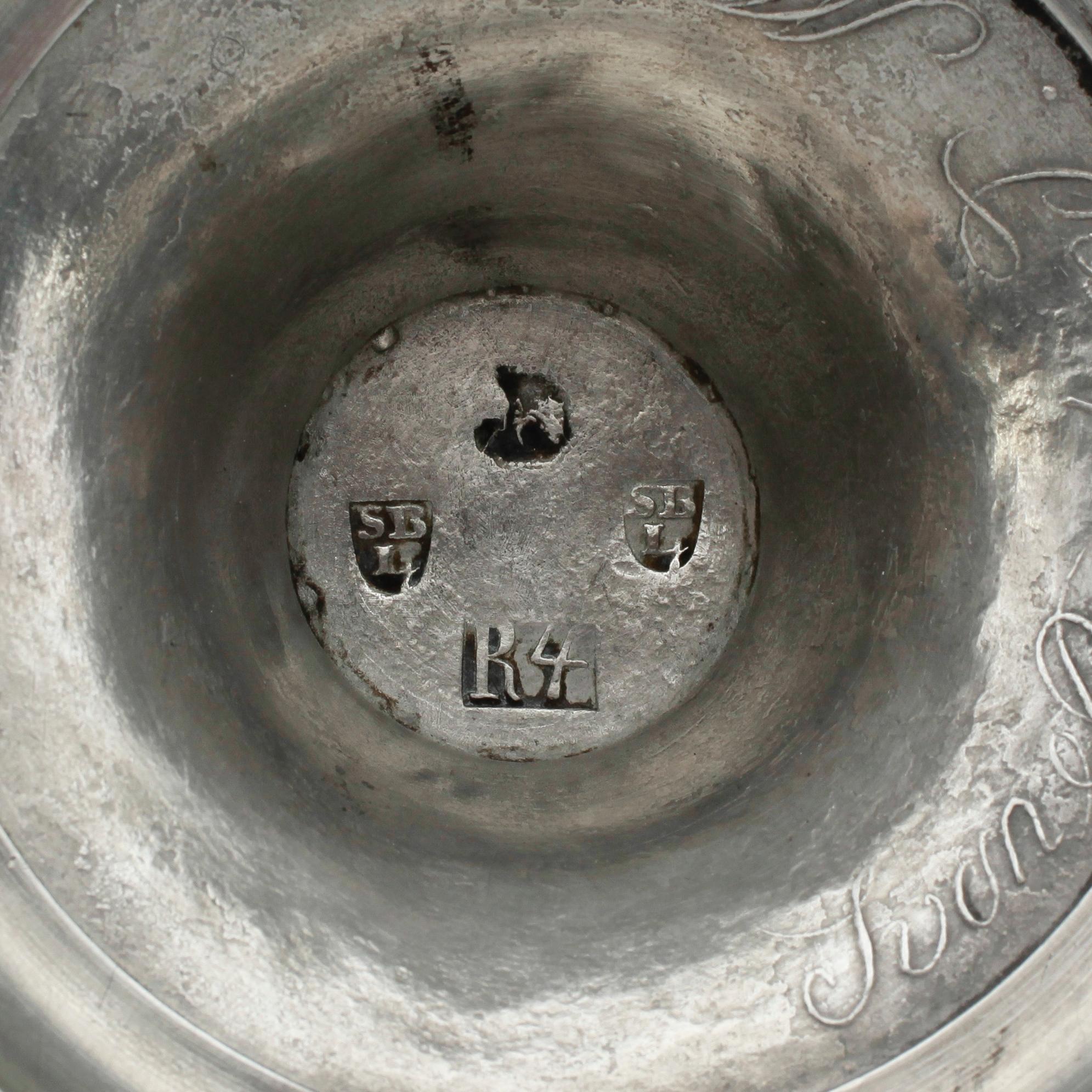 LJUSSTAKAR, 1 par, tenn, Sven Berglund, Malmö 1847.