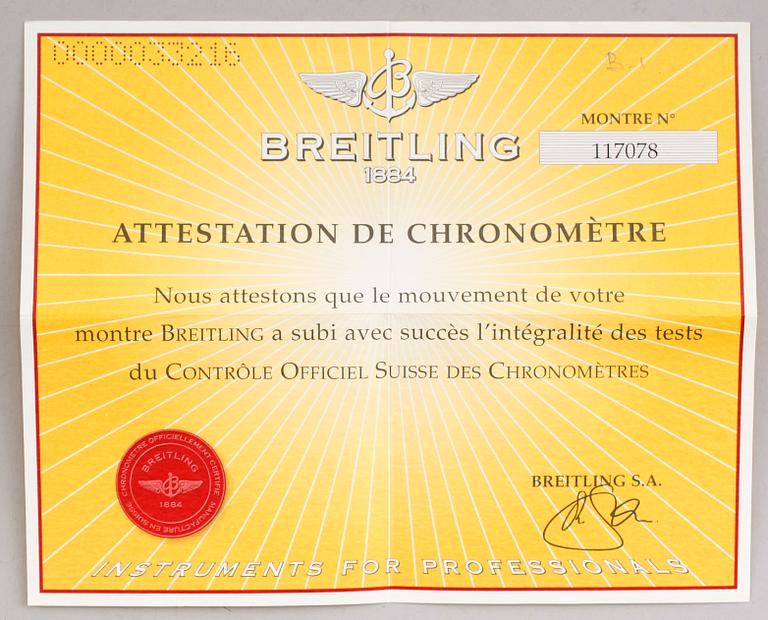 ARMBANDSUR, herr, Breitling, B-1, stål, quartz, 2002 enligt certifikat.