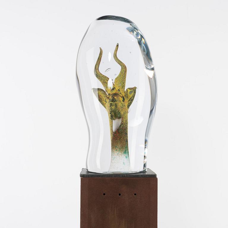Kjell Engman, skulptur, glas, unik, på piedestal, Kosta Boda.
