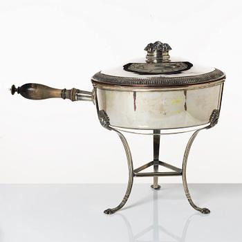 Empire, Kastrull med lock och benställning, pläter, Jacob Lenholm (mästare i Stockholm 1827-40).