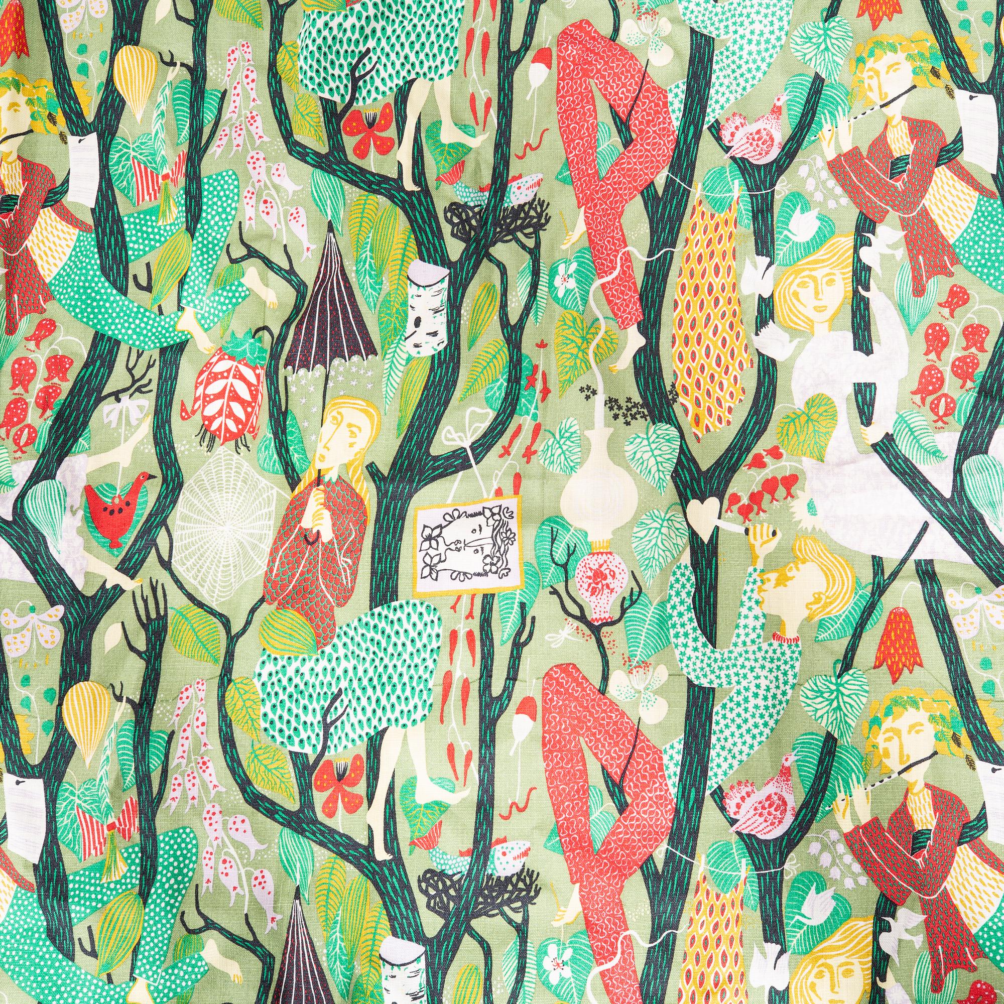 Stig Lindberg, curtains "Melodi", hand-printed linen approx. 256x130 cm.