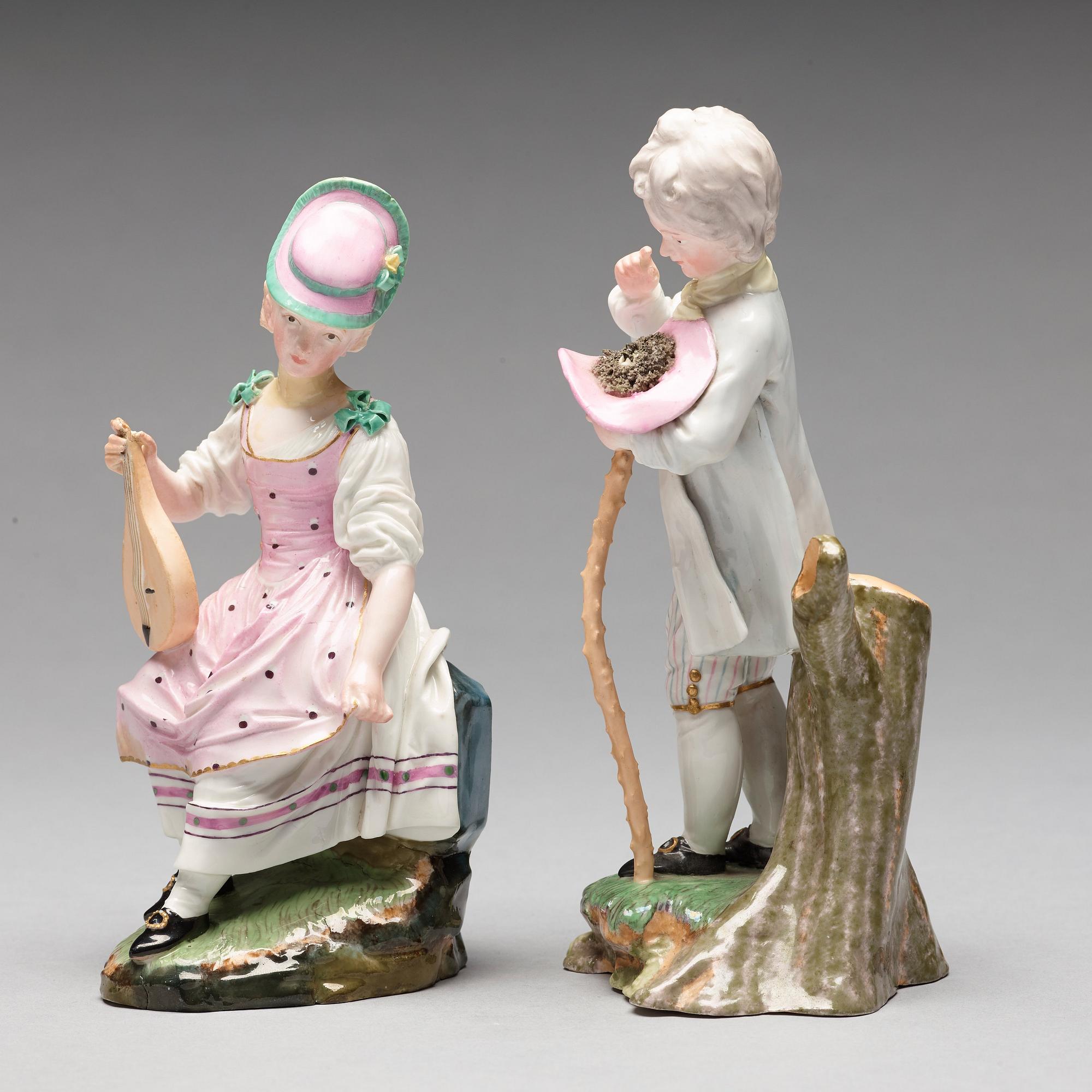 FIGURINER, två stycken, porslin. Höchst, 1700-tal.