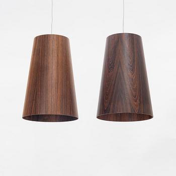 Uno & Östen Kristiansson, a pair of rosewood veneered model 506 ceiling lights, Luxus, Vittsjö, 1960's.