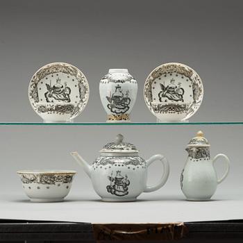 A six part grisaille tea service, Qing dynasty, Qianlong (1736-1795).