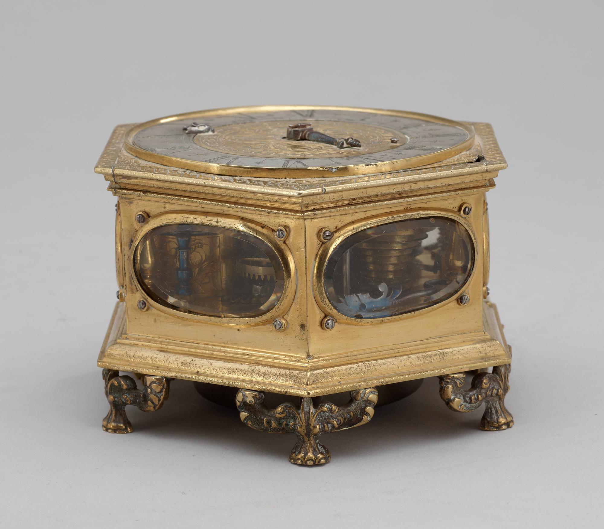 A Baroque 17th Century table clock by Wolffgand Günter, Gedau.