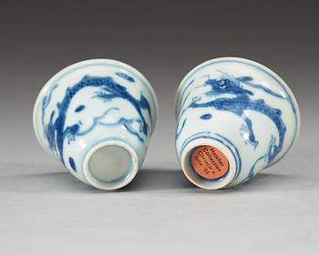 A pair of blue and white wine cups, Ming dynasty, 17th Century.