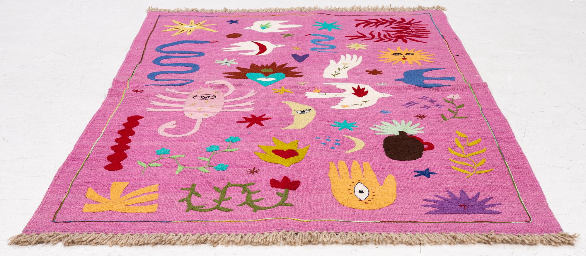 Matta, handbroderad Kelim, Ca 184 x 122 cm.