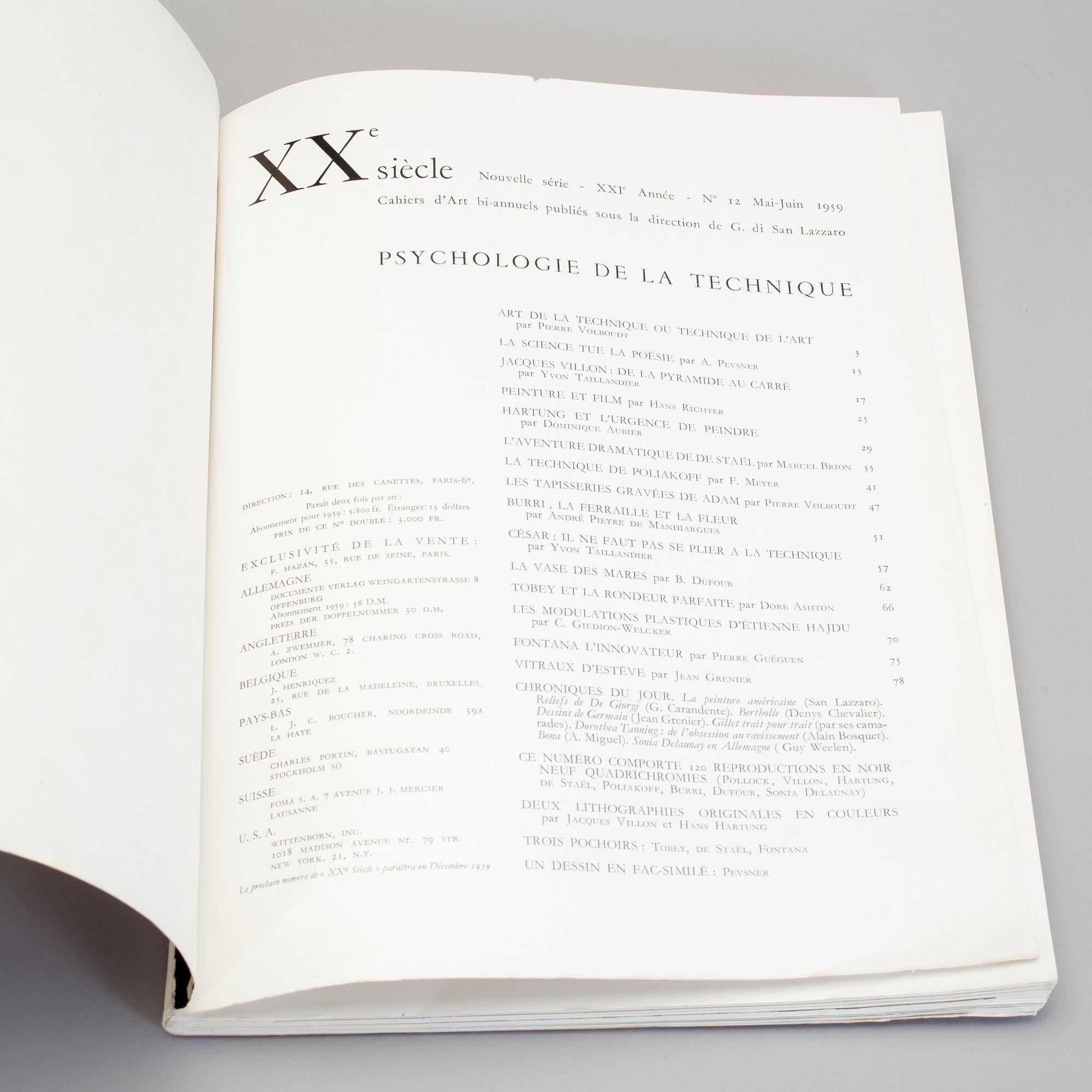 KONSTIDSKRIFT, XXe Siecle no 12, Paris, 1959.