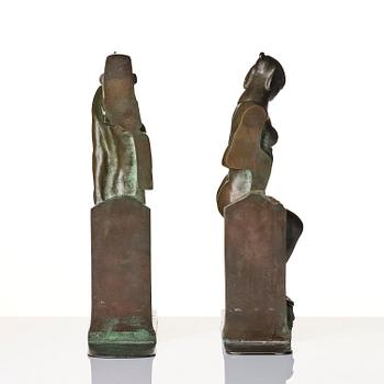 Axel Gute, a pair of Swedish Grace bronze bookends, Herman Bergman konstgjuteri, Stockholm 1920s.