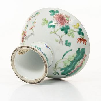 A pair of paintings on stone made in to wall scones and a stemcup, Qing dynasty, 19th century.