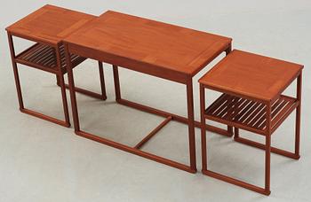 A Carl Malmsten teak nest of tables, 'The Sledge' probably by Åfors Möbelfabrik, 1988.