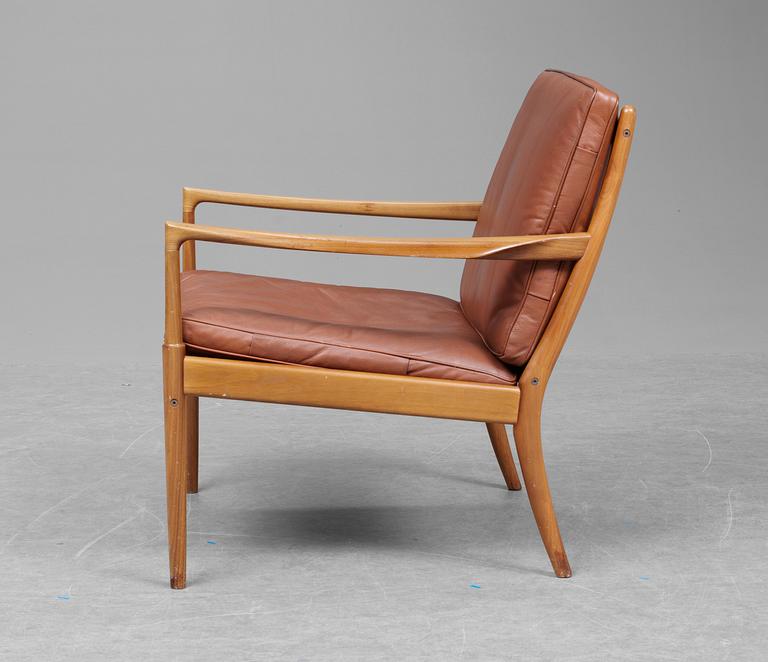 An Ib Kofoed Larsen "Samsö" teak and brown leather easy chair, OPE möbler, Sweden.