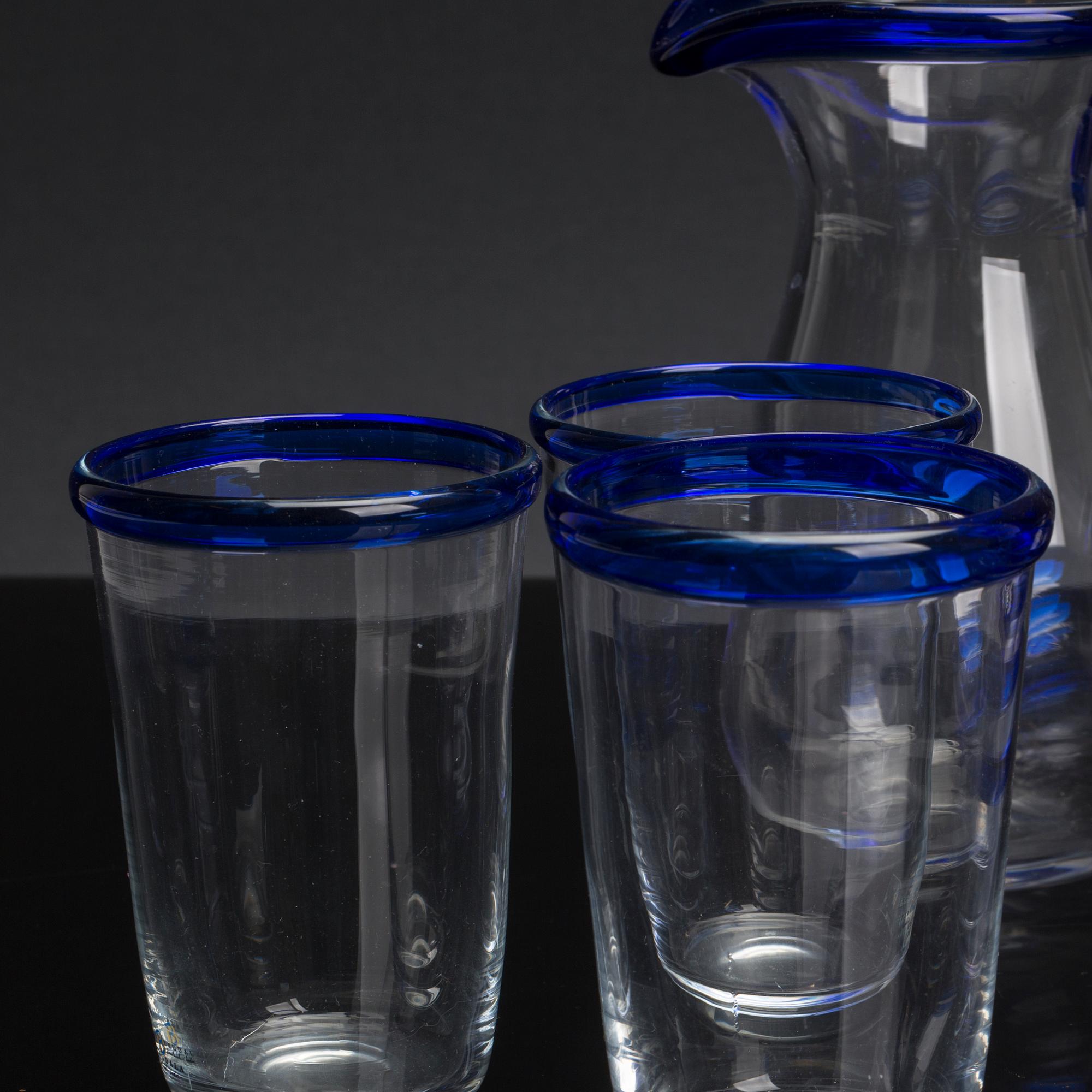 SKÅLAR, GLAS OCH KANNA, 12 st, glas, Bergdala glasbruk, 1900-tal.
