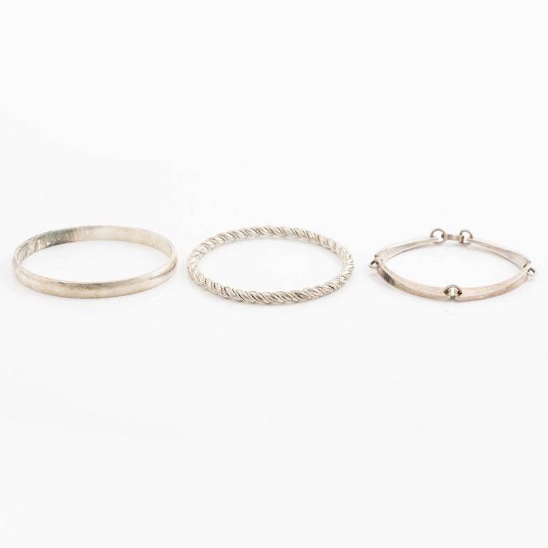 Three bracelets, silver.