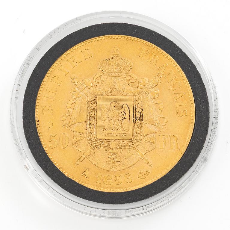 Guldmynt, Frankrike, Napoleon III, 50 Franc, 1856.