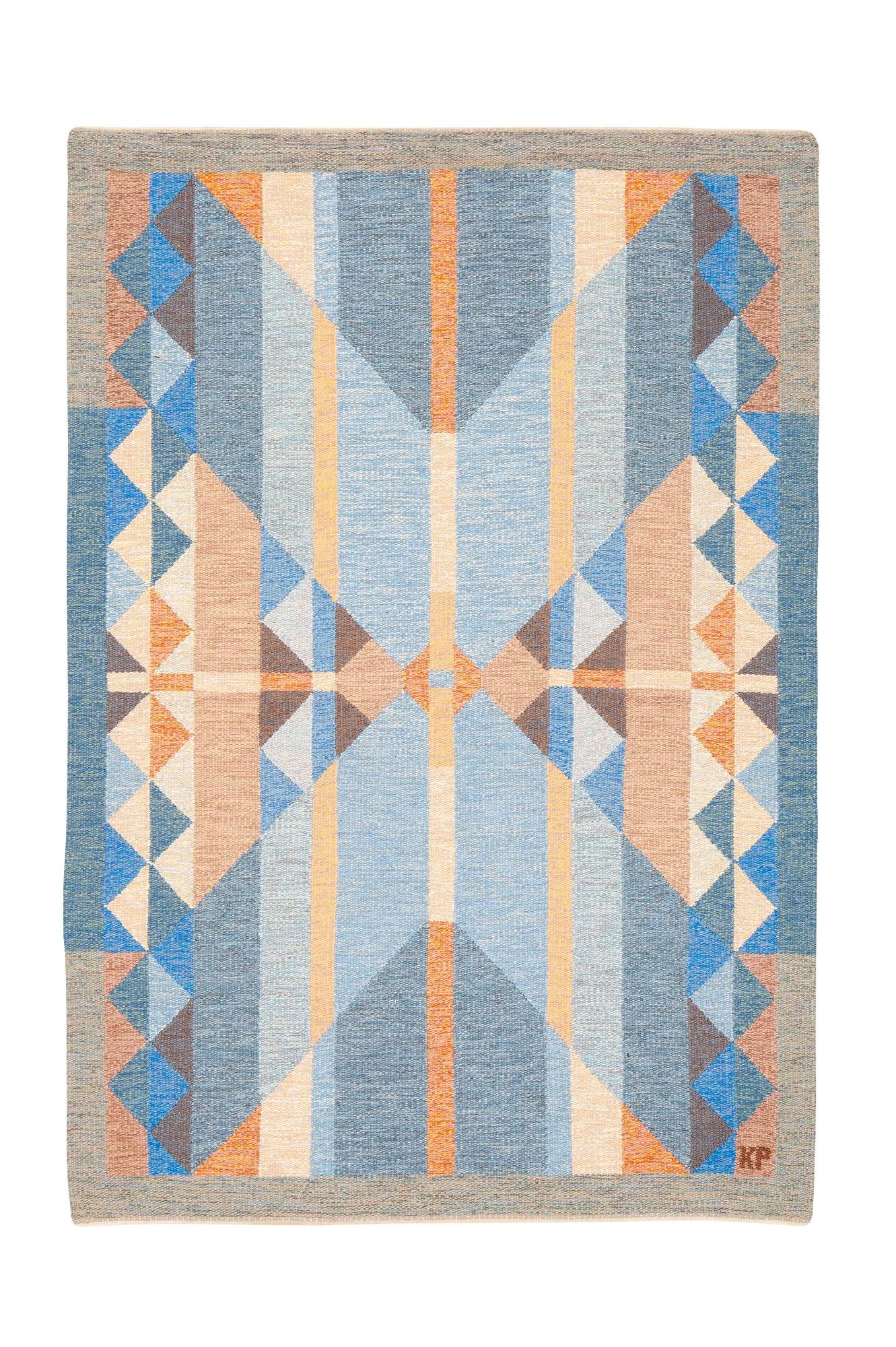 Kerstin Person, a carpet, "Butterfly", flat weave, ca 241,5 x 170,5 cm, signed KP.