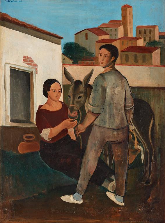 Bertil Bull Hedlund, Couple with a donkey, motif from Spain.