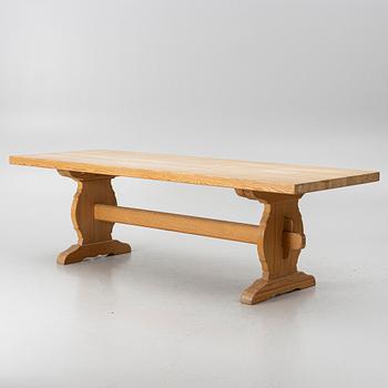 A dining table, trestle table, pine, Krogenes Möbler, Norway, mid-20th century.