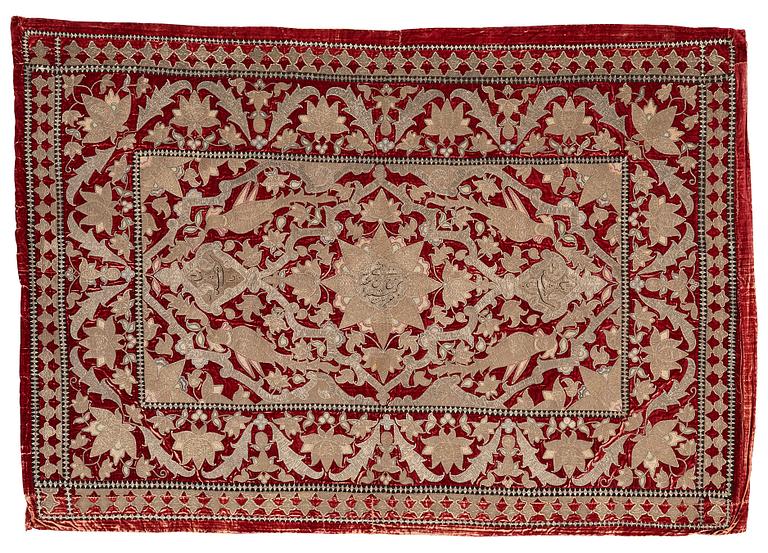 Broderi, antik persisk sammet, ca 150 x 103,5 cm, 1700 - 1800-tal.