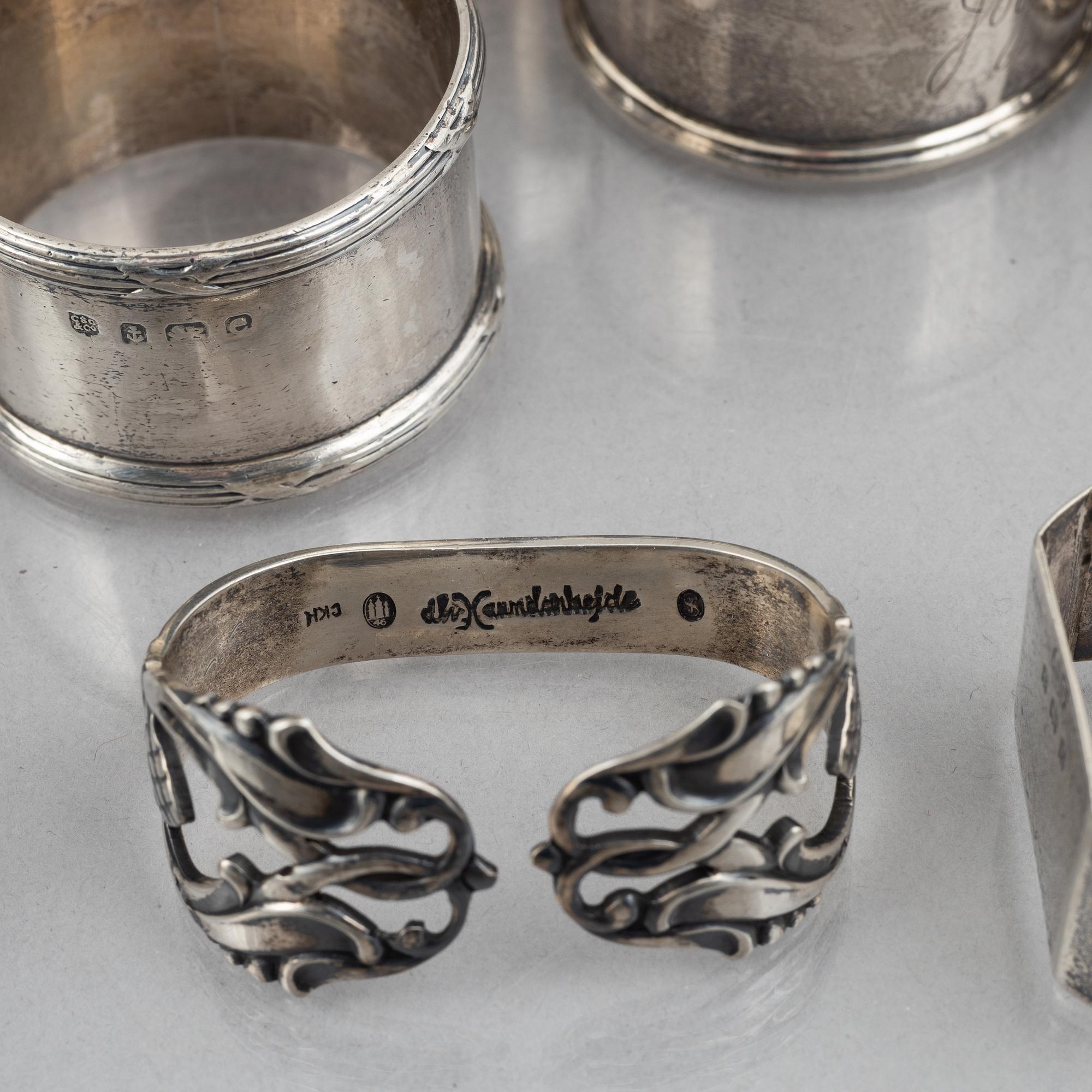 A collection of silver napkin rings, mostly England, Denmark (46 pieces).