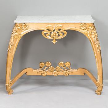 An Art Nouveau mirror with console table from early 20th century.