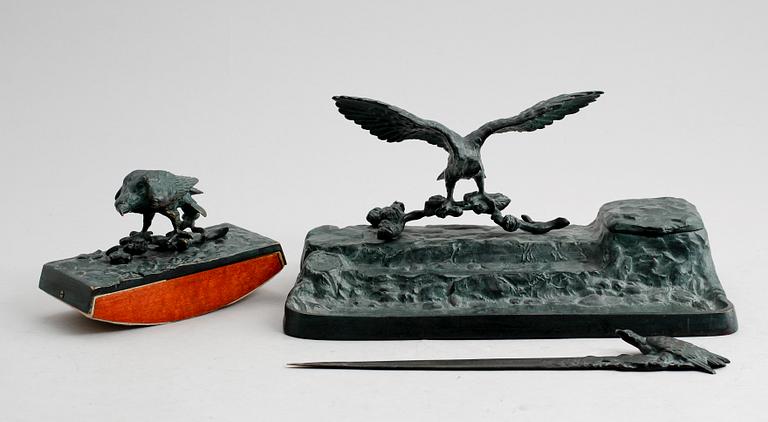 SKRIVSET, 3 delar, brons, 1900-talets första hälft.