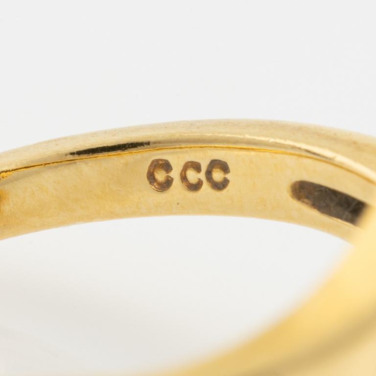 Cultured pearl and emerald ring.