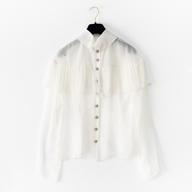 Chanel, a white silk blouse, french size 34.