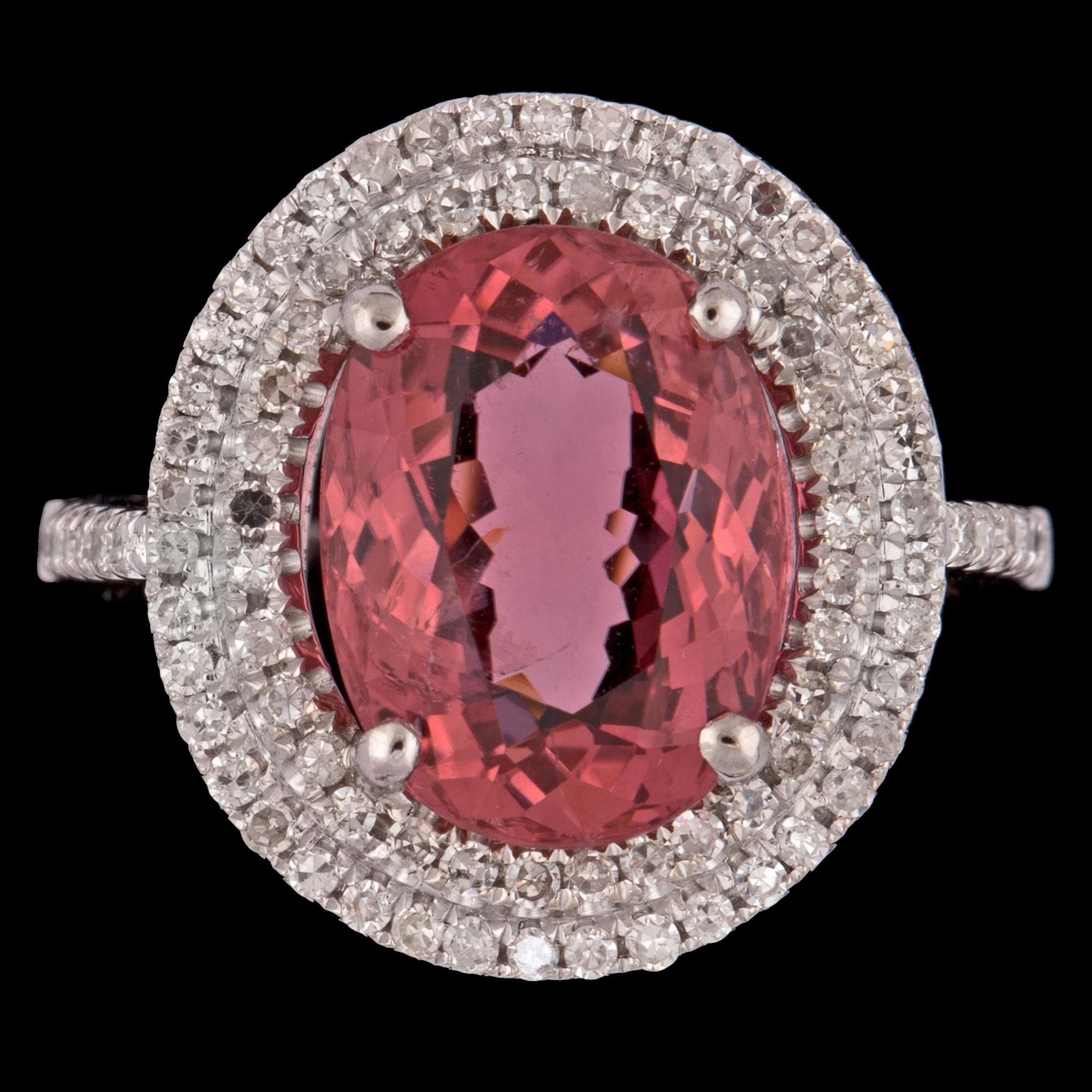 RING, fasettslipad turmalin, 3.13 ct samt briljantslipade diamanter tot. 0.58 ct.